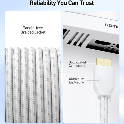 Cable Matters [Ultra High Speed HDMI Certified] Braided 48Gbps 8K HDMI Cable 6.6 ft / 2m with 8K@60Hz, 4K@240Hz and HDR Support for PS5, Xbox Series X/S, RTX3080 / 3090, Apple TV and More in White