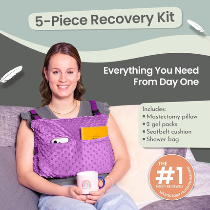 MOYOAMA Post Mastectomy Pillow – Hands-Free Protection with Secure Strap & Easy-Clean Washable Cover Breast Surgery Must Haves,Breast Reduction Recovery Supplies,Breast Augmentation, Field Lavender