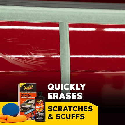 Meguiar’s Quik Scratch Eraser Kit, Car Scratch Remover That Removes Blemishes, Includes Meguiar’s ScratchX, Drill-Mounted Pad, Microfiber Towel