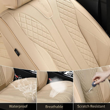 FLORICH Leather Seat Covers, Car Seat Cover Full Set Automotive Seat Covers Waterproof Car Seat Protectors 5 Seats Universal Seat Cover Fit for Most Cars SUV Trucks, Beige