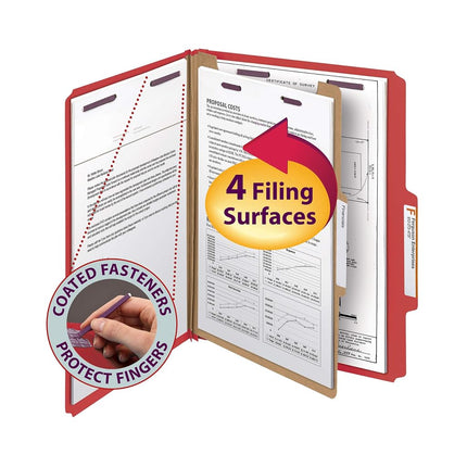Smead Pressboard Classification File Folder with SafeSHIELD Fasteners, 1 Divider, 2" Expansion, Letter Size, Bright Red, 10 per Box (13731) (Pack of 1)