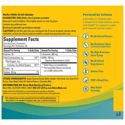 Nature Made Wellblends Stress Relief Gummies, L-theanine to help reduce stress, with GABA, Same Day Stress Support, 40 Strawberry Flavor Gummies