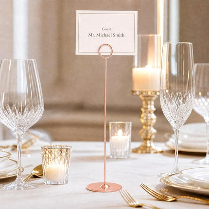 Urban Deco 16PK Table Number Holders Place Card Holders 12 Inch Table Card Holders Steel Card Holders for Photos, Food Signs, Memo Notes, Weddings, Restaurants, Birthdays (Rosegold)