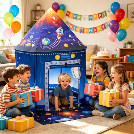 Rocket Ship Play Tent for Kids, Astronaut Spaceship Space Themed Pretend Playhouse Indoor Outdoor Games Party Children Pop Up Foldable Tent Birthday Toy for Boys Girls Toddler Baby