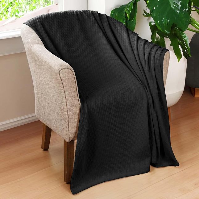 Superior Diamond Weave All-Season Cotton Blanket, Cover for Home, Couch, Bed, Soft, Warm Blankets, Boho Aesthetic, Comfy, Cozy, and Cute Covers, Decorative Bedding Essentials, Throw Size, Black