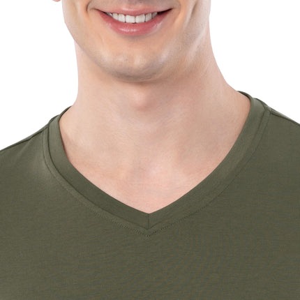 Fruit of the Loom mens 360 Stretch Short Sleeve V-neck Top and Pant Sleep Pajama Set, Dusty Olive, L