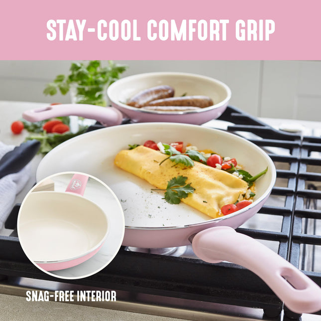 GreenLife Soft Grip 8-Piece Cookware Set, Healthy Ceramic Nonstick Pots, Frying & Sauce Pans, PFAS & PFOA Free, Dishwasher Safe, Even Heating, Versatile Kitchen Essentials, Soft Pink