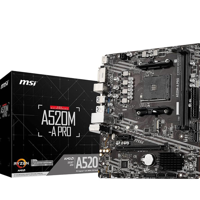 MSI A520M-A PRO V1 Gaming Motherboard (AMD Ryzen 5000, AM4, DDR4, PCIe 3.0, SATA 6Gb/s, M.2, USB 3.2 Gen 1, DVI/HDMI, Micro-ATX)