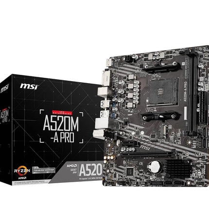 MSI A520M-A PRO Gaming Motherboard (AMD Ryzen 5000, AM4, DDR4, PCIe 3.0, SATA 6Gb/s, M.2, USB 3.2 Gen 1, DVI/HDMI, Micro-ATX)