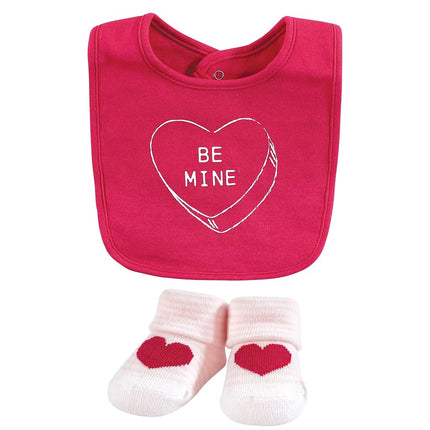 Hudson Baby Unisex Baby Cotton Bib and Sock Set, Be Mine Valentine, One Size