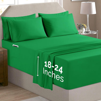 Elegant Comfort Luxury Soft 6-Piece 1500 Premium Hotel Quality Bed Sheet Set with Extra Deep Pockets 18-24 Inch, Wrinkle Free, Storage Pockets, Extra Deep Pocket 6PC Sheets, King, Emerald Green