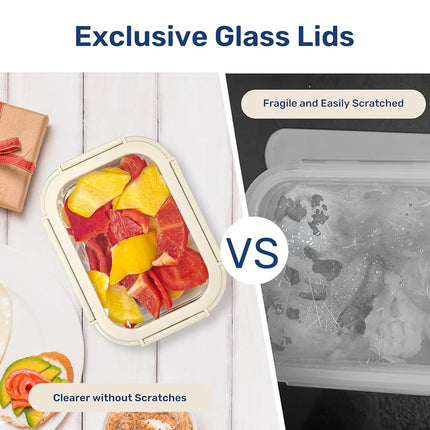 Miibox Food Meal Prep Containers with Exclusive Glass Lids, Glass Storage Containers with Lids, BPA-Free, Glass Lunch Boxes for Lunch, Pantry Organizers and Storage, Freezer to Oven Safe, Leak Proof