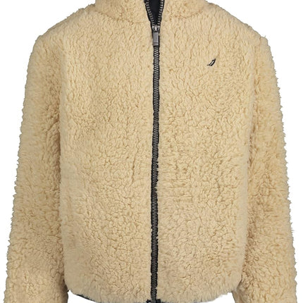 Chaqueta con cremallera completa para niños Nautica, bolsillos de canguro, confeccionada con forro polar ligero, tostado/sherpa, 10-12