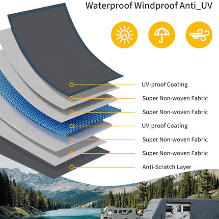 Garvee Travel Trailer RV Cover, Extra-Thick Upgraded 7 Layers for Camper Cover 24'-27', with Adhesive Repair Patches, 2Pcs Windproof Straps & 4 Tire Covers
