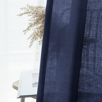 Melodieux Cortinas semitransparentes azul marino de 274 cm de largo para sala de estar, dormitorio, cortinas de gasa rústicas extra largas con aspecto de lino y ojales, 132 x 274 cm (2 paneles)