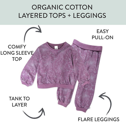 HonestBaby - Sweatshirt and sweatpants, Sketchy Floral Purple, 0-3 Meses