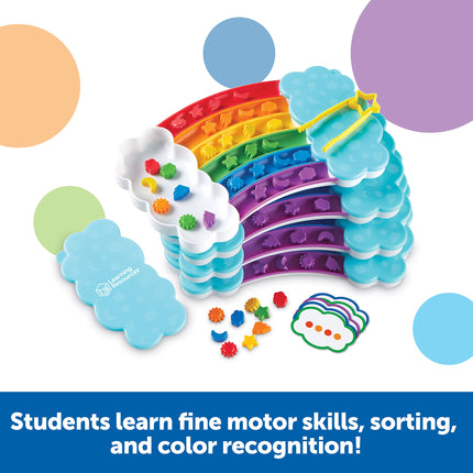 Learning Resources Rainbow Sorting Set Classroom Edition Set of 4 Fine Motor Skills, Sorting, Patterning, Addition Skills, Learning and Education Toys, Sensory Tray, 144-Piece, Ages 3+
