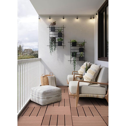 FloorPops FPD6185 Straight Groove Decking Tiles, Dark Brown