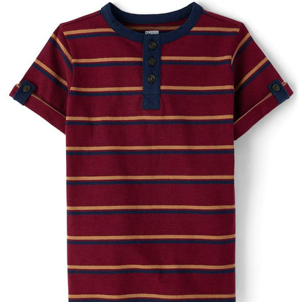 Gymboree,and Toddler Short Sleeve Henley T-Shirt,Maroon Smoke,3T, Rubine Striped, 3T
