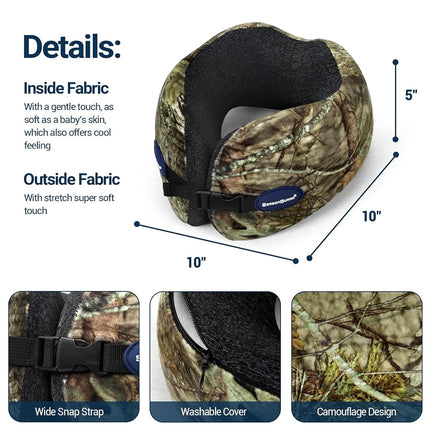 Travel Car Airplane Neck Pillow - Memory Foam Head Rest Support Traveling Essentials - Sleeping Neck Cushion Pillows for Adult Kids - Long Flight Air Accessories Gift for Women - A01 Mossy Oak