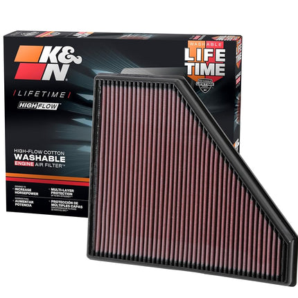 K&N Replacement air filter compatible with Cadillac ATS 2.0, 2.5, 3.6 2013-2017 / CTS 2.0, 3.6 2014- / Chevrolet Camaro 2.0, 3.6 2016- (33-2496)