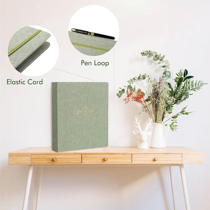 Ampleer Life Book Document Organizer Folio, End of Life Planner 3 Ring Binder for 8.5x11" Important Papers, Aesthetic Linen In Case If I Die File Folder (Sage)