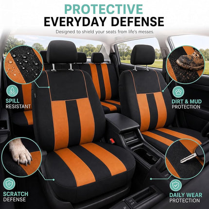 FH GROUP Car Seat Covers Full Set Cloth - Universal Fit, Automotive Seat Covers, Low Back Front Seat Covers, Airbag Compatible, Split Bench Rear Seat, Car Seat Cover for SUV, Sedan, Van Orange