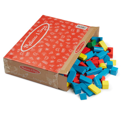 Juego de bloques de construcción de madera Melissa & Doug - 200 bloques en 4 colores y 9 formas (embalaje de comercio electrónico)