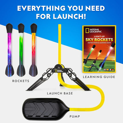 NATIONAL GEOGRAPHIC Air Rocket Launcher Toy – LED Foam Rocket Launcher Science Kit for Kids, Jump and Launch Kid-Powered Foam Air Rockets up to 30.5 Meters, Kids Outdoor Activities, STEM Toys