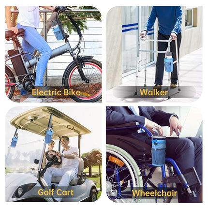 GEARV 2Pack Cup Holder for Bike, Scooter and Wheelchair, Water Bottle Holder for UTV/ATV, Walker, Golf Cart and Beach, Universal Drink Holder Accessories with Net Pocket and Cord Lock (Ocean Blue)