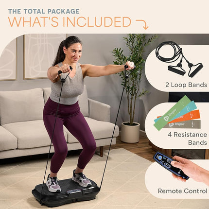 LifePro Vibration Plate Exercise Machine For Lymphatic Drainage | Waver | 99 Speed Levels & 9 Program Mode | Full Body Exercise Machine For Home Use | Resistance Bands & Remote | Midnight Black