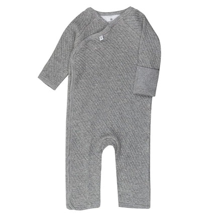 HonestBaby Organic Cotton Matelasse Kimono Coverall, Gray Heather, 12 Months
