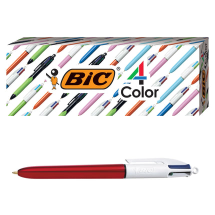 BIC 4-Color Shine Ballpoint Pen, Red Barrel, Mediu