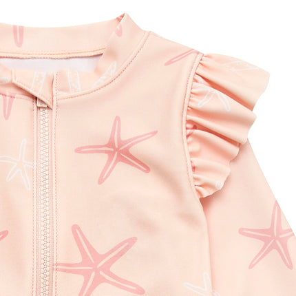Gerber Girls' Toddler Long Sleeve One Piece Rashguard Swimsuit, Pink Starfish, 0-3 Months