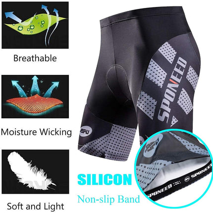 sponeed Short cycliste rembourré pour homme, pantalon de vélo, vêtements de cyclisme, collants, gris, taille M