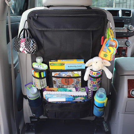 Car Back Seat Organizer with Larger Protection & Storage - 12 Compartments including iPad Holder, Reinforced Corners to Prevent Sag, Eco Friendly Materials - Great Travel Accessory for Kids