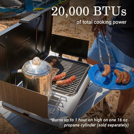 Gril et réchaud de table 2-en-1 Coleman avec 2 brûleurs réglables, gril/réchaud au propane avec allumage par bouton-poussoir, pare-vent, bac de récupération des graisses et puissance de 20 000 BTU pour le camping, le talonnage et plus encore
