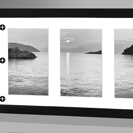 Americanflat 6x4 Collage Photo Frame with Shatter-Resistant Glass - Signature Collection - Fits Three 4x6 Photos or Use as One 8x16 Picture Frame for Tabletop and Wall - Black