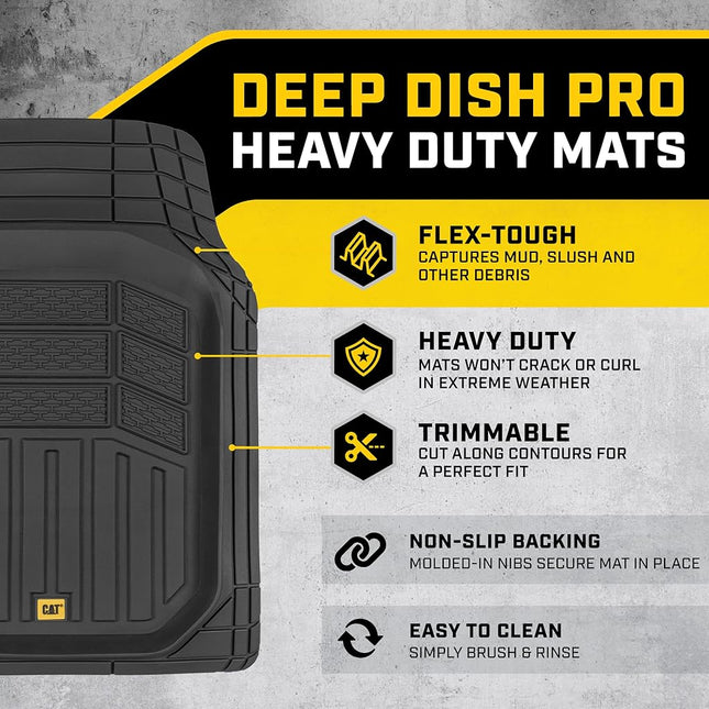 Cat� CAMT-9013 (3-Piece) Heavy Duty Deep Dish Rubber Floor Mats, Trim to Fit for Car Truck SUV & Van, All Weather Total Protection Durable Liners Black, 29.5" L x 21" W x 1" Th