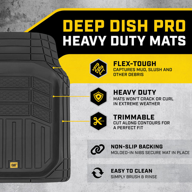 Cat� CAMT-9013 (3-Piece) Heavy Duty Deep Dish Rubber Floor Mats, Trim to Fit for Car Truck SUV & Van, All Weather Total Protection Durable Liners Black, 29.5" L x 21" W x 1" Th