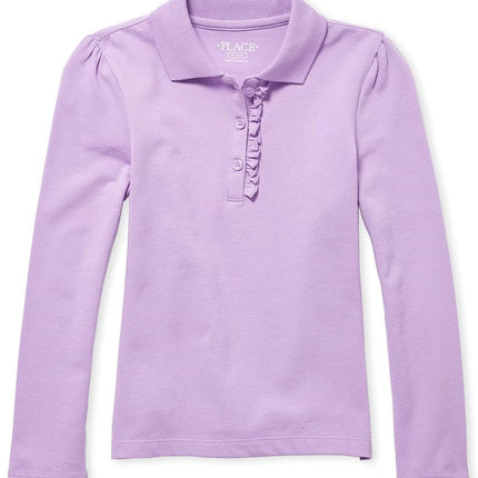 Polo à manches longues en piqué à volants The Children's Place pour filles, couleur Purple Prose Single, taille Large