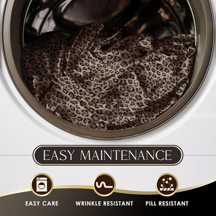 MARTEX Elegance Seduction 1S51588 Satin Silky Deep Pocket Easy Care Machine Washable 1 Fitted Sheet 1 Flat Sheet and 2 Pillowcases Queen Size 4 Piece Leopard Animal Print Sheet Set, Queen, Brown