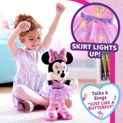 Just Play Minnie Disney Junior Mouse Sing and Dance Butterfly Ballerina Lights and Sounds Plush, Sings Just Like a Butterfly, Kids Toys for Ages 3 Up