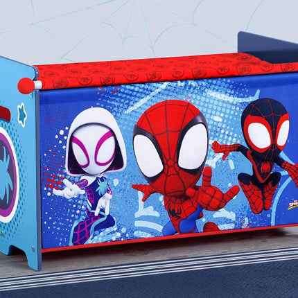 Delta Children Marvel Spidey and His Amazing Friends Toy Box with Retractable Fabric Top, Blue