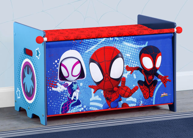 Delta Children Marvel Spidey and His Amazing Friends Toy Box with Retractable Fabric Top, Blue