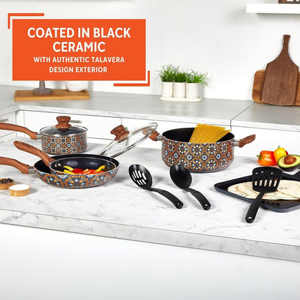 IMUSA Juego de utensilios de cocina de 10 piezas con diseño de Talavera mexicana y herramientas