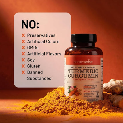 NatureWise Curcumin Turmeric 2250mg - 95% Curcuminoids 500mg - Turmeric w/BioPerine Black Pepper & Ginger - Enhanced Bioavailability for Joint Support - Vegan, Non-GMO - 360 Capsules[4-Month Supply]