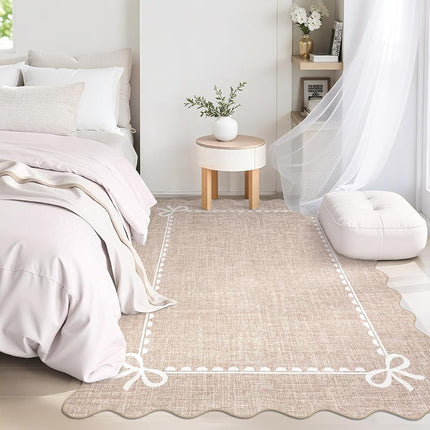 GarveeHome Scalloped Bow Rug 3x5 Washable Camel Rug for Bedroom Living Room