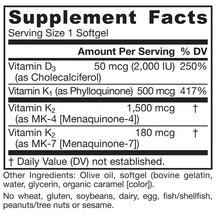 Jarrow Formulas K-Right, Promotes Bone & Cardiovascular Health, Vitamin K-Complex, 60 Softgels