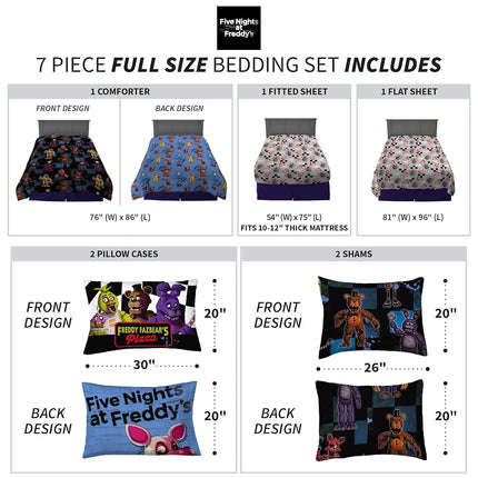 Franco Kids Bedding Super Soft Comforter and Sheet Set with Sham, 7 Piece Full Size, Five Nights at Freddy's